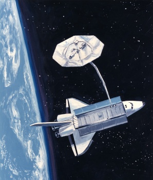 Shuttle with Wake Shield for SVEC, NASA